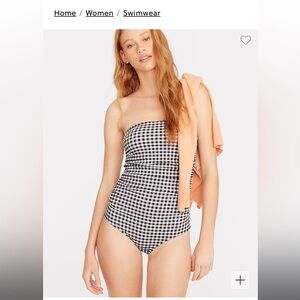 J. Crew Ruched bandeau one-piece in gingham